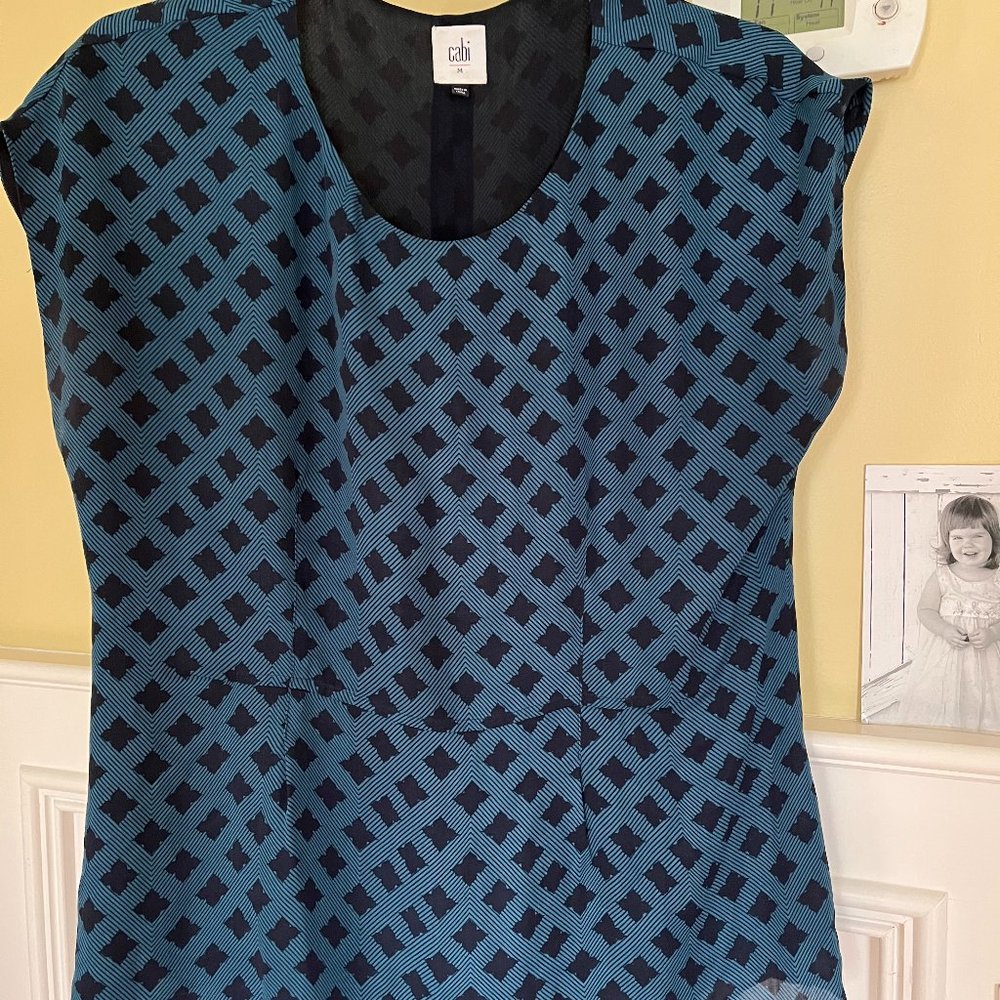 Aqua And Black Blouse Geometric Pattern